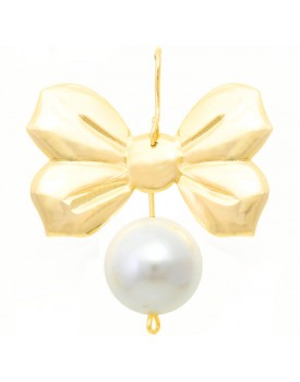 Brinco Dourado Laço Com Pérola