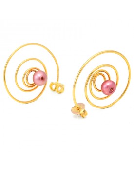 Brinco Dourado Espiral Com Pérola Rose