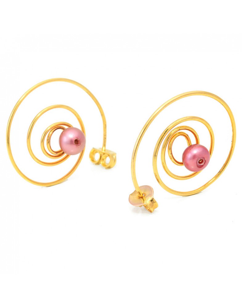 Brinco Dourado Espiral Com Pérola Rose