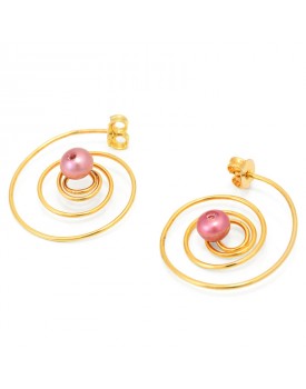 Brinco Dourado Espiral Com Pérola Rose