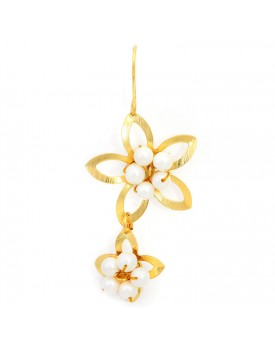 Brinco Dourado Flores Com Florzinhas De  Pérolas