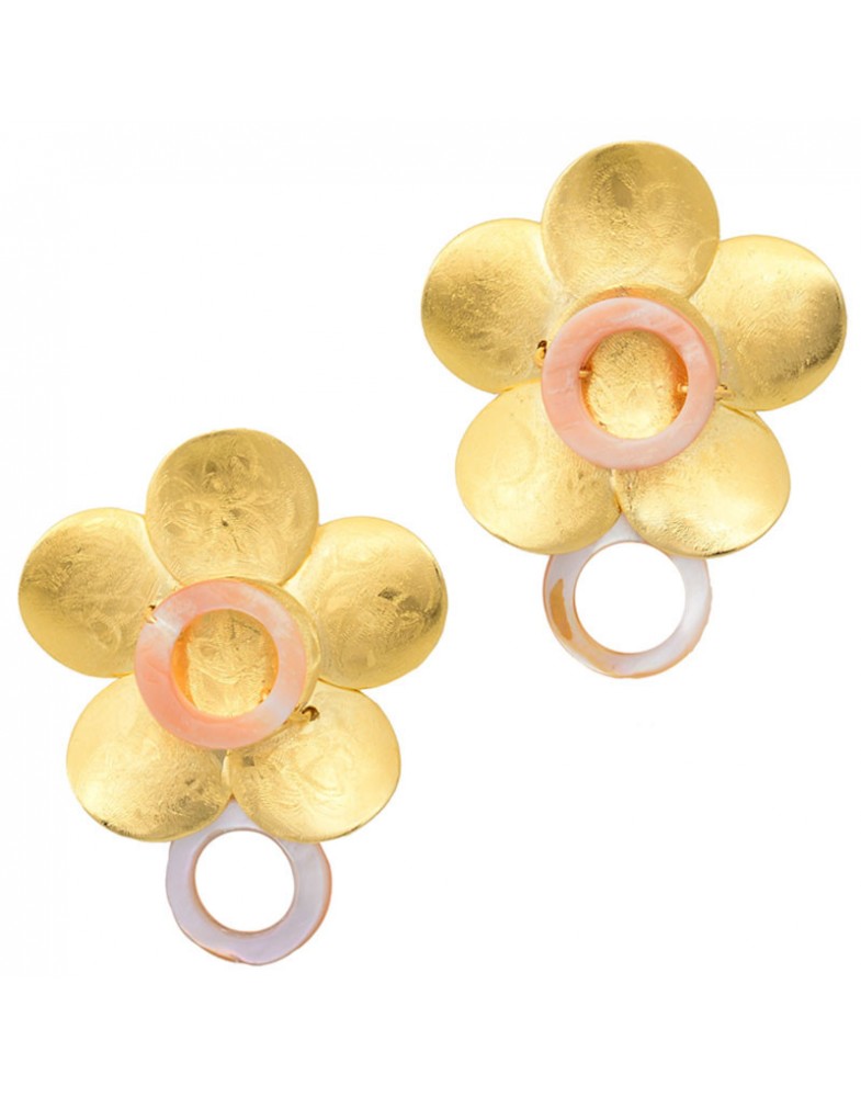 Brinco Dourado Flor De Disco Com Madrepérola