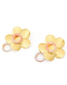Brinco Dourado Flor De Disco Com Madrepérola