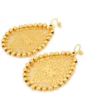 Brinco Dourado Gota Vazada Com Bolinhas