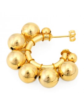 Brinco Dourado Argola Pequena Com Bolinhas Grandes