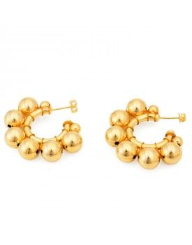 Brinco Dourado Argola Pequena Com Bolinhas Grandes