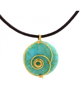 Colar Dourado Espiral Com Medalha Em Resina Turquesa