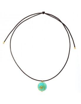 Colar Dourado Espiral Com Medalha Em Resina Turquesa