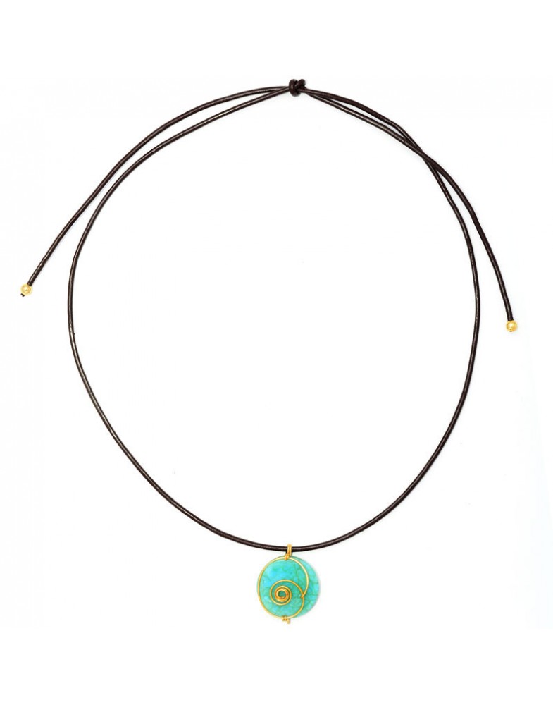 Colar Dourado Espiral Com Medalha Em Resina Turquesa