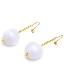 Brinco Dourado Bola Resinada Branca