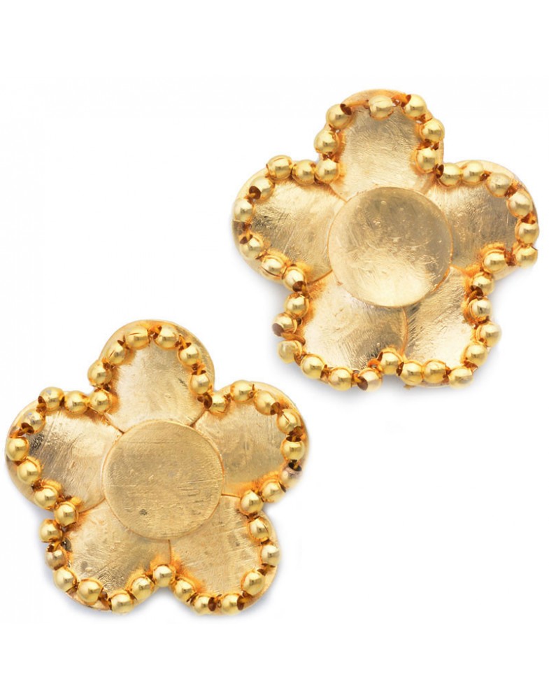 Brinco Dourado Flor 5 Pétalas Com Bolinhas