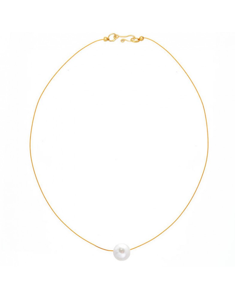 Colar Dourado Aço Pérola 10 mm