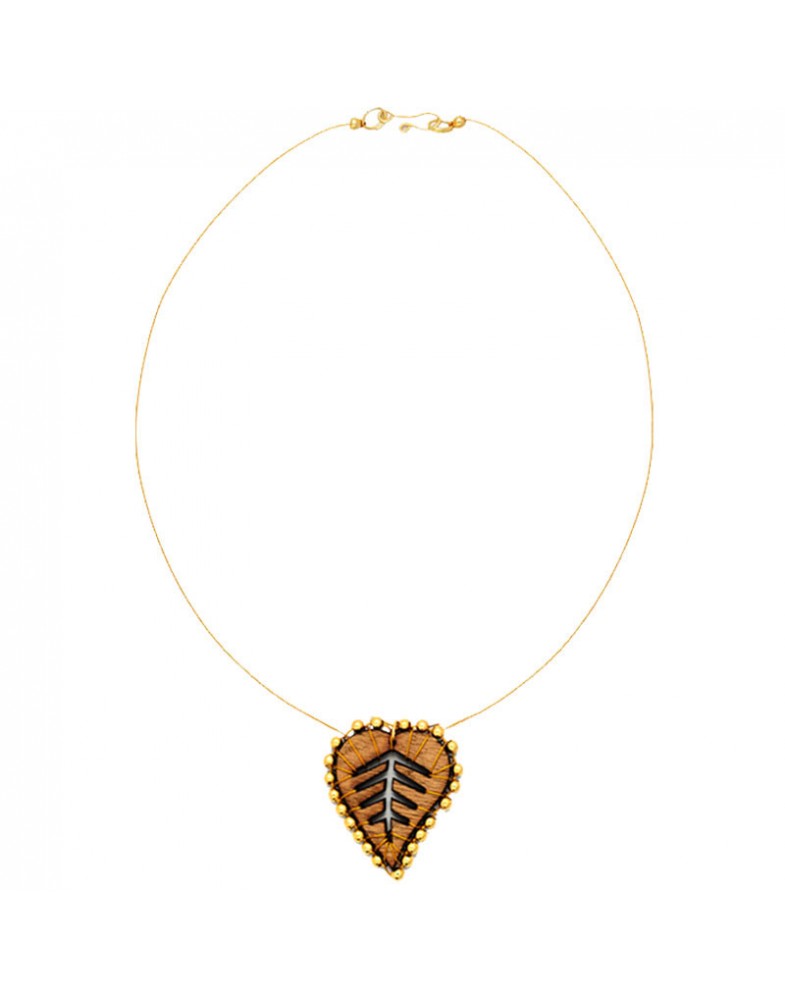 Colar Dourado Folha Grande Caseada Com Bolinhas