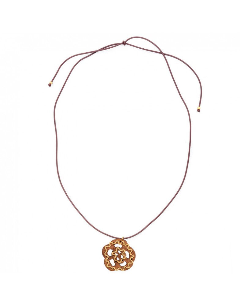 Colar Dourado Rosa Madeira Corrente