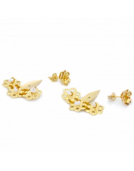Brinco Dourado Folha De Liz Com Pérola