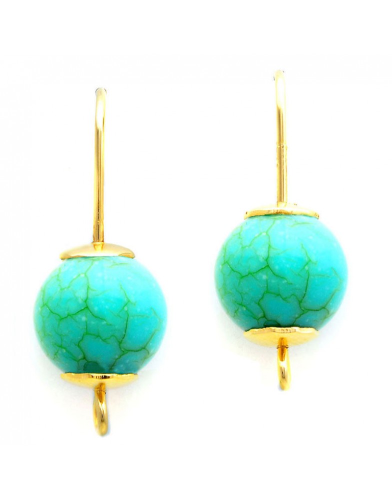 Brinco Dourado Resina Turquesa