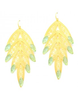 Brinco Dourado Folhas Com Resina