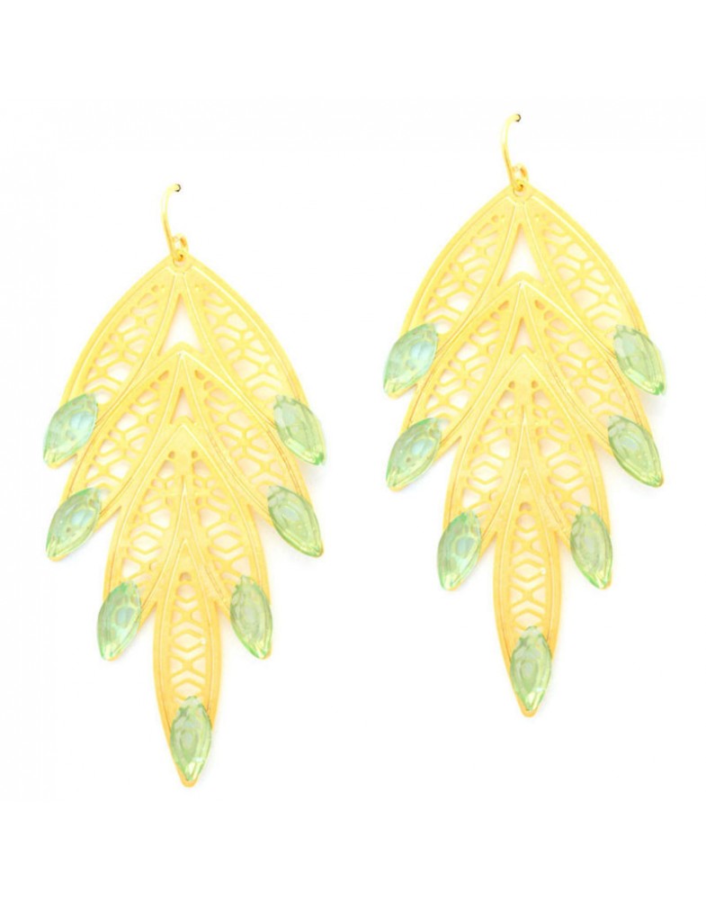 Brinco Dourado Folhas Com Resina