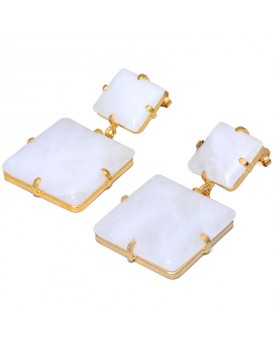 Brinco Dourado Quartzo Branco