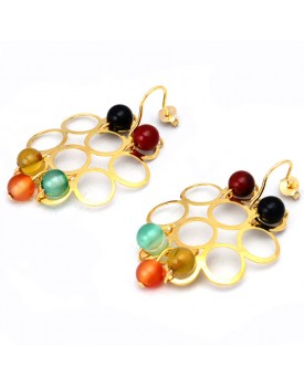 Brinco Dourado Bolas Vazadas Com Muranos Coloridos