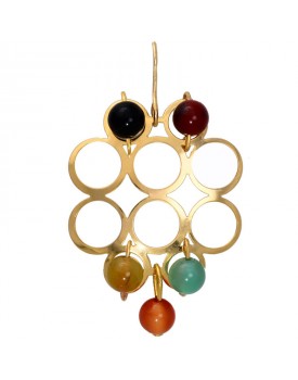 Brinco Dourado Bolas Vazadas Com Muranos Coloridos