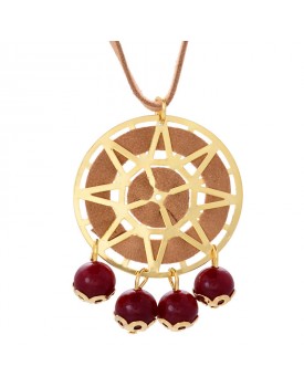 Colar Dourado Mandala Com Camurça E Ágata