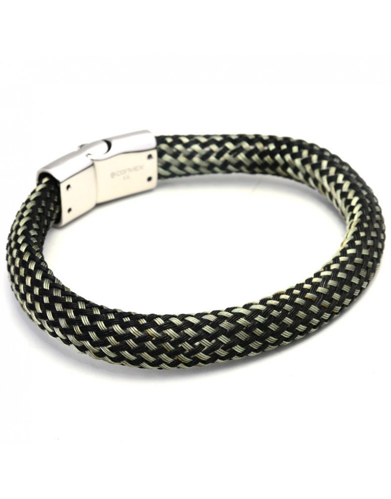 Pulseira Masculina De Aço Snake Fibras Trançadas