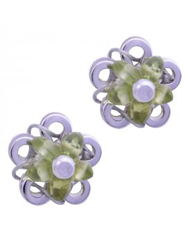 Brinco Prateado Flor De Pedras Verde