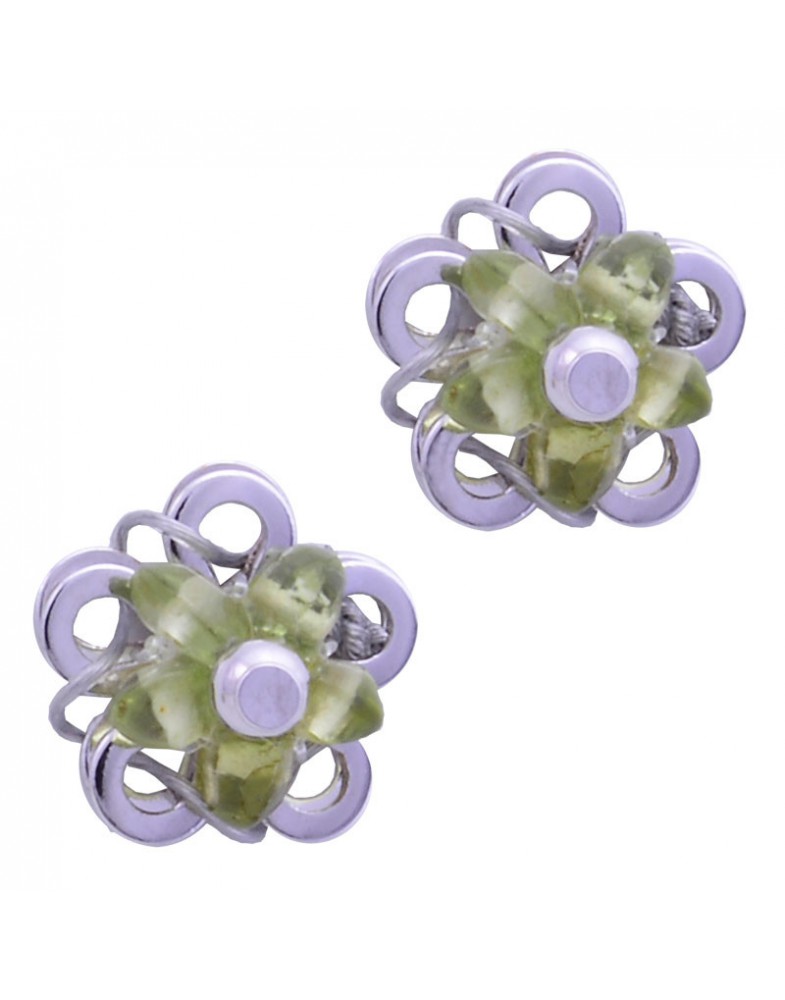 Brinco Prateado Flor De Pedras Verde