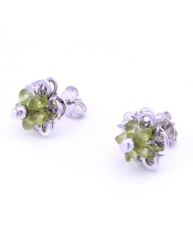 Brinco Prateado Flor De Pedras Verde