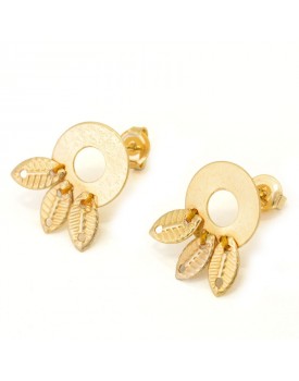 Brinco Dourado Disquinho Com Folhas