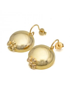 Brinco Dourado Meia Bola Com Trevinho