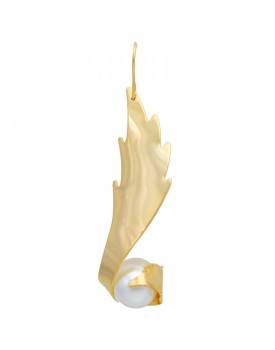 Brinco Dourado Folha Com Pérola