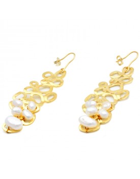 Brinco Dourado Bubble Com Pérolas