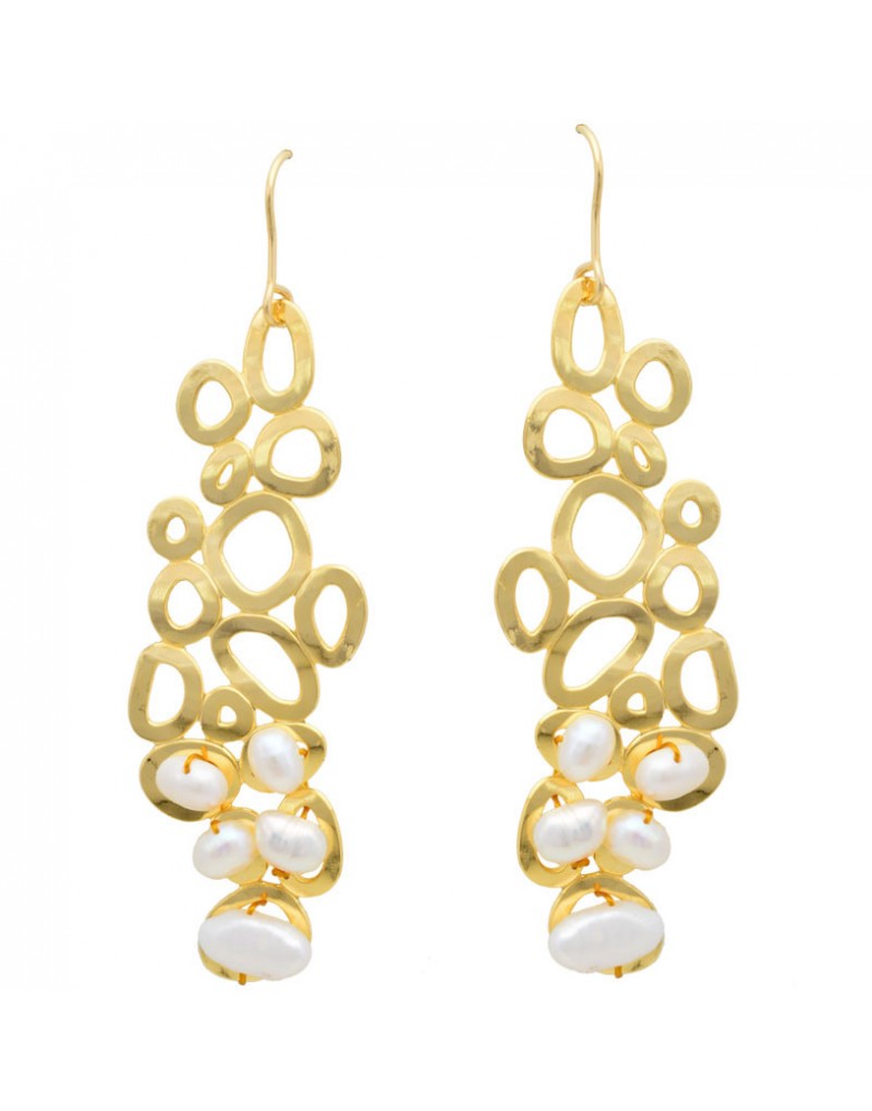 Brinco Dourado Bubble Com Pérolas
