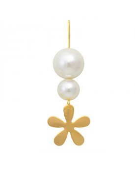 Brinco Dourado Pérolas Com Flores