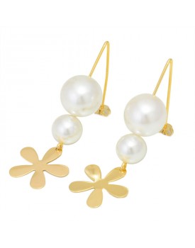Brinco Dourado Pérolas Com Flores