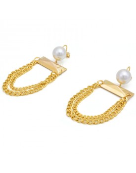 Brinco Dourado Corrente Pérola
