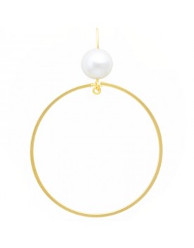 Brinco Dourado Argola Grande Fina Com Pérola