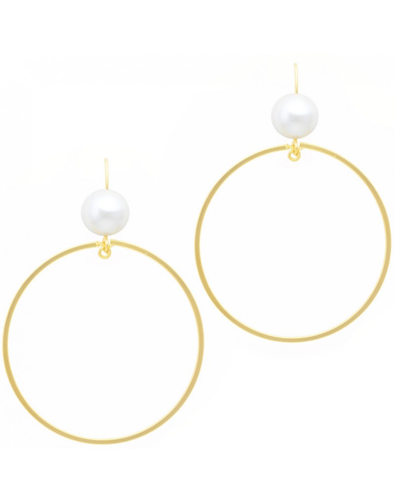 Brinco Dourado Argola Grande Fina Com Pérola