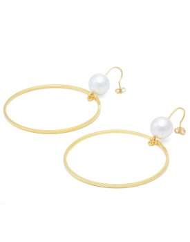 Brinco Dourado Argola Grande Fina Com Pérola