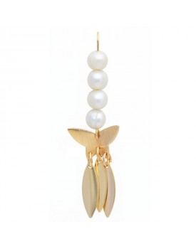 Brinco Dourado Borboleta Com Pérolas E Folhas De Liz