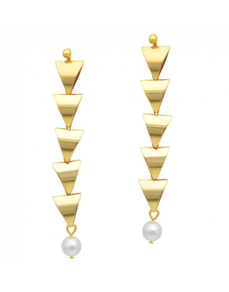 Brinco Dourado Triângulos E Pérola