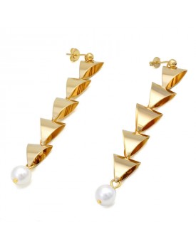 Brinco Dourado Triângulos E Pérola