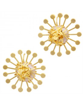 Brinco Dourado Flor Sol Com Madrepérolas