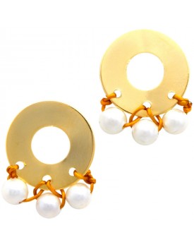 Brinco Dourado Disquinho Com Pérolas