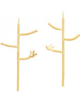 Brinco Dourado Pombinha Estampada Com Cordão