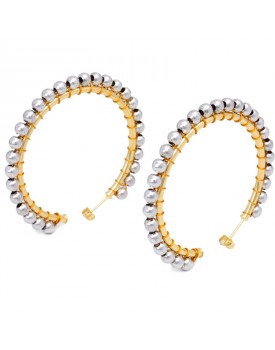 Brinco Dourado Argola Grande Com Bolinhas Prateadas