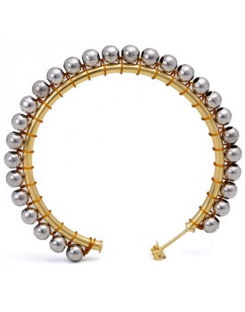 Brinco Dourado Argola Grande Com Bolinhas Prateadas