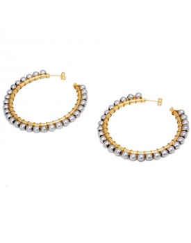 Brinco Dourado Argola Grande Com Bolinhas Prateadas
